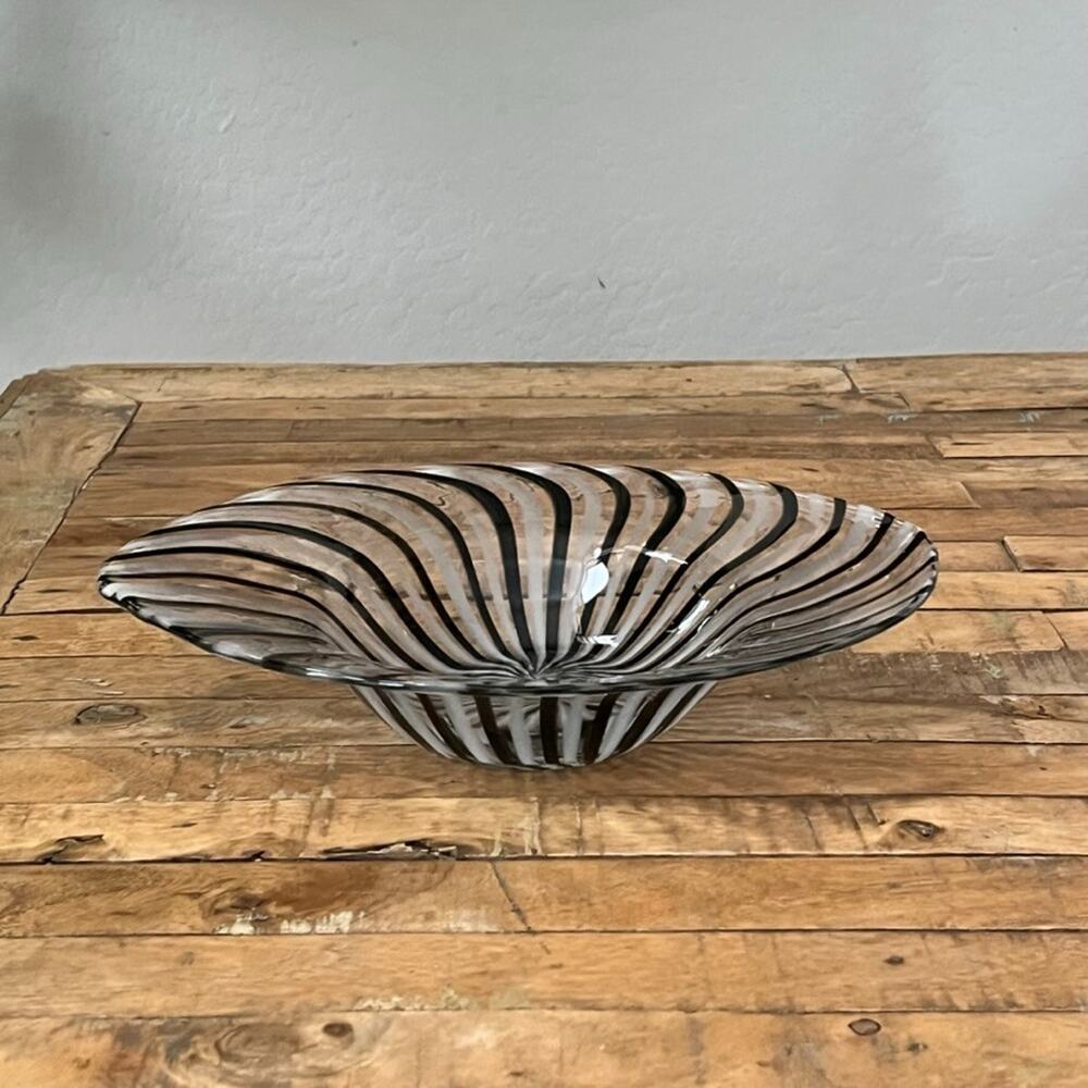 Dino Martens Murano Art Glass Freeform Bowl Mezza Filigrana Bianco Nero - Picture 5 of 16